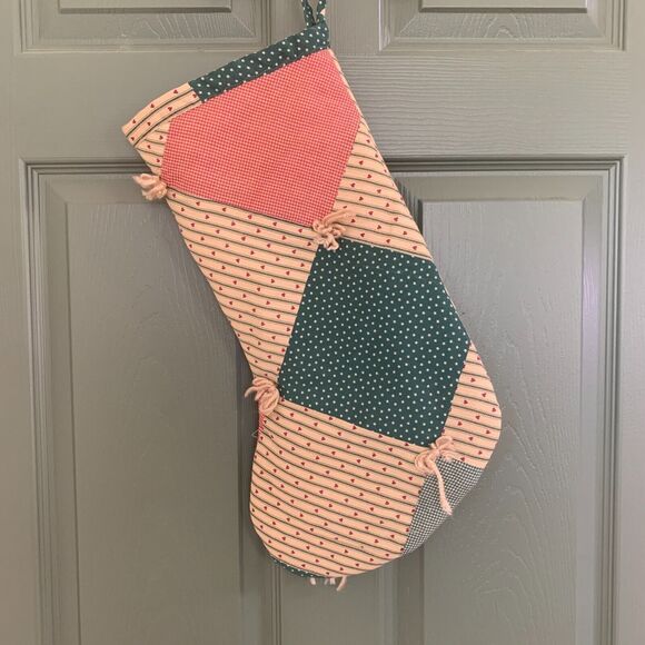 Handmade Repurposed Tree Skirt Christmas Stocking Granny Core Squares 17 Inch - Picture 6 of 7